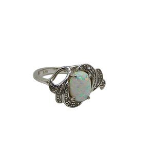 Opal & CZ Sterling Silver Ring